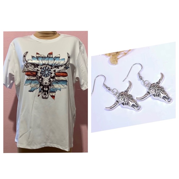 Tops | Western Aztec Cow Skull Graphic Tshirt | Poshmark